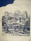 Original Old Antique Print 1893 Exterior View Ripon Cathedral England Beresford