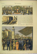 Old Antique Print 1878 Plymouth People George Street Devil'S Point Colour 19th