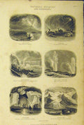 Original Old Antique Print Phenomena Volcano Simoom Cataract Iceberg Glacier