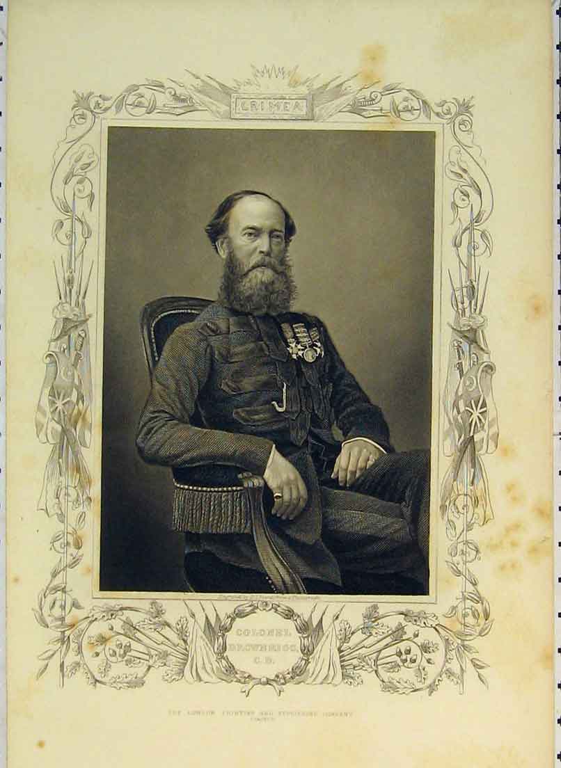 Original Old Antique Print C1830 Colonel Brownbrigg Army Crimea War 19th
