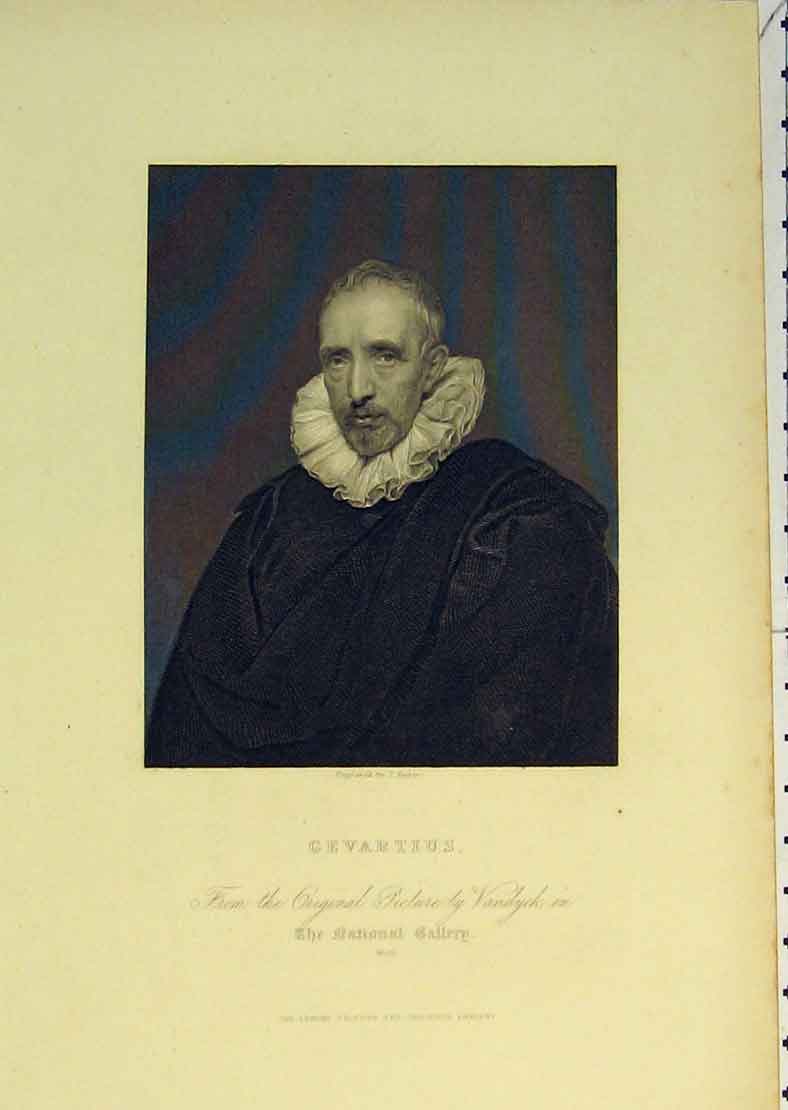 Original Old Antique Print Portrait Gevartius C1830 National Gallery 19th