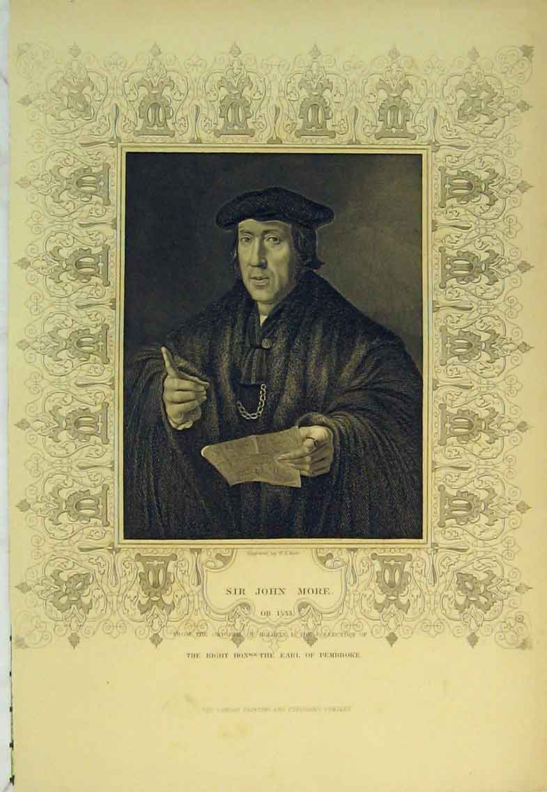 Original Old Antique Print C1830 Portrait Sir John More Earl Pembroke 19th