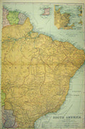 Original Old Antique Print 1910 Map South America Atlantic Ocean Trinidad Bacon
