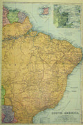 Original Old Antique Print Map South America Trinidad C1890 Bacon World 19th