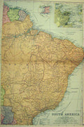 Original Old Antique Print Map South America Trinidad 1901 Bacon World 20th