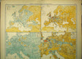 Original Old Antique Print 1910 German Map Europe Temperature Rainfall 20th