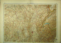 Original Old Antique Print German Map France Lyon Austria