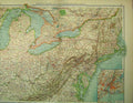 Original Old Antique Print 1910 German Map United States America Lakes Canada