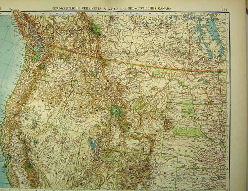 Original Old Antique Print 1910 German Map United States America Canada 20th