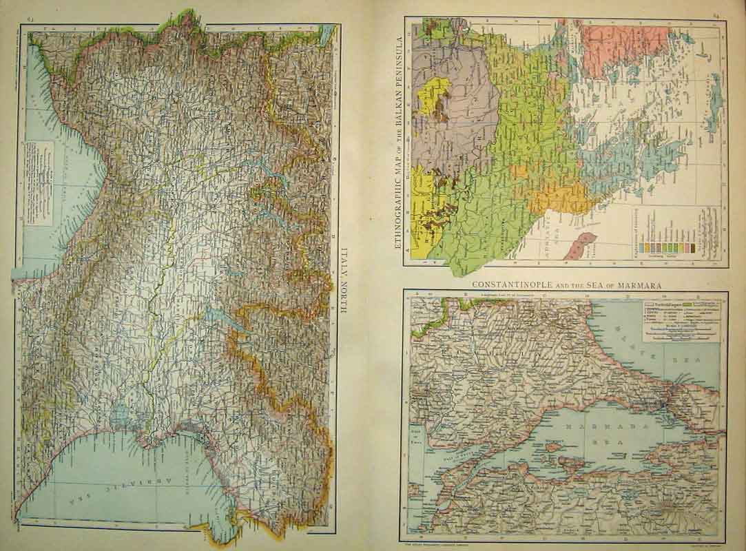 Original Old Antique Print Universal 1895 North Italy Balkan Constantinople