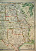 Original Old Antique Print 1910 Map Central United States North America Texas