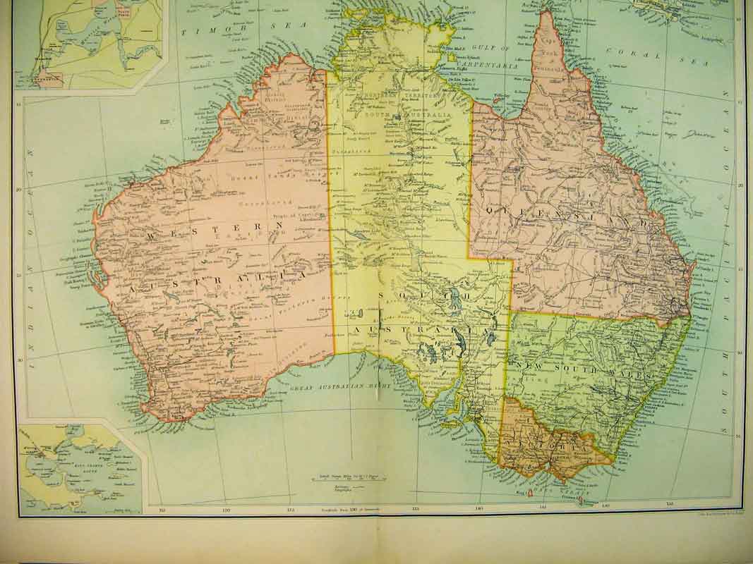 Original Old Antique Print 1910 Austrlia Albany South Wales Victoria Queensland