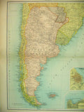 Original Old Antique Print 1910 Map South America Buenos Ayres Falkland Islands