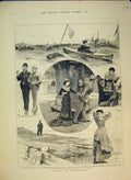 Original Old Antique Print 1879 Matty Greysparkle Romance Sea Boat Victorian