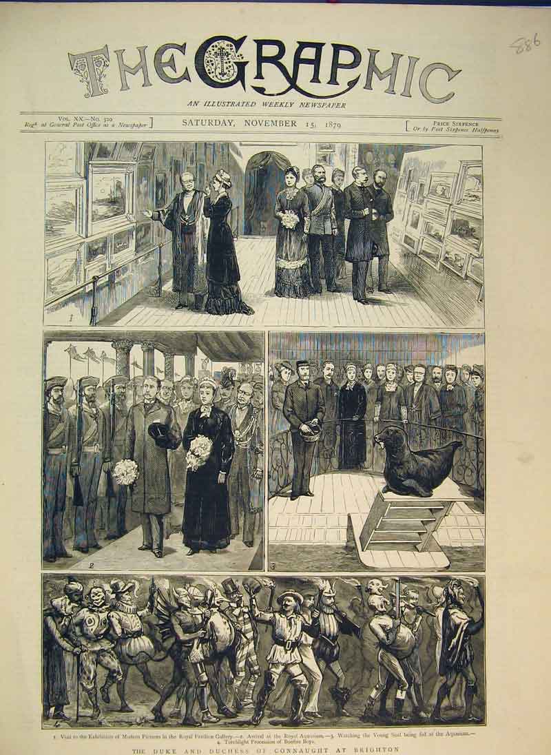 Old Antique Print 1879 Duke Duchess Connaught Brighton Pavillion Gallery 19th