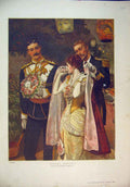 Original Old Antique Print 1885 Colour Romance Man Woman Siers Uniform 19th