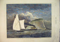 Original Old Antique Print 1878 Colour Sail Ship Sketch Neddles Isle Wight 19th
