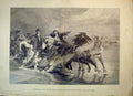 Original Old Antique Print C1870 German Horses Sledge Ice Winter Fur Double