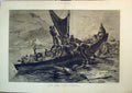 Original Old Antique Print 1879 Fine Art Men Boat Sail River Lawrence Canada