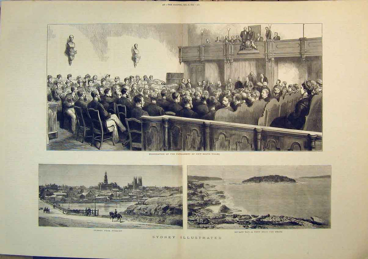 Old Antique Print 1879 Sydney Australia Botany Bay Parliament Prorogation 19th