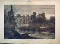 Old Antique Print 1886 English Homes Warwick Castle Trees River Montbard 19th