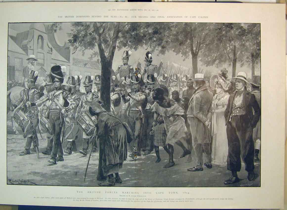 Old Antique Print 1902 British Forces Marching Cape Toen Africa Dominions 20th