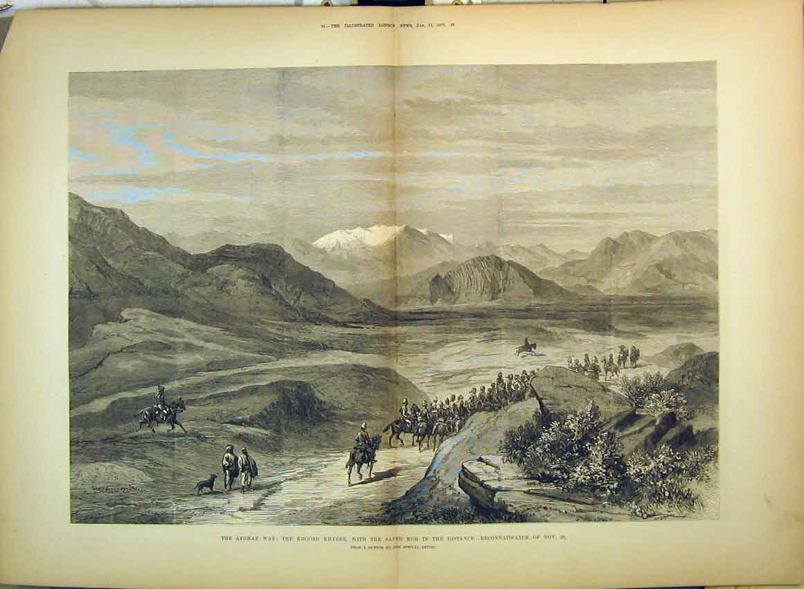 Old Antique Print War Afghan 1879 Khoord Khyber Safed Koh Mountains Horse 19th