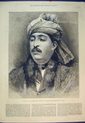 Original Old Antique Print Portrait Ayoub Khan 1887 Afghan Prince Teheran 19th