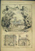 Original Old Antique Print 1876 Canterbury Christ Church Gate Augustines Church