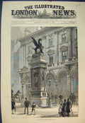 Original Old Antique Print 1880 View Temple-Bar Memorial Statue Building 19th