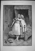 Original Old Antique Print Youngs Girls Cinderella Bedroom 1892 Art Victorian