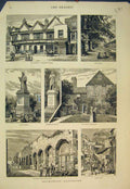 Original Old Antique Print 1883 Southampton Canal Walk Watt Palmerston Houses