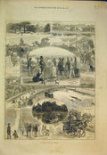 Old Antique Print 1874 Holiday Richmond Horse Coach Fishing Castle Park 19th
