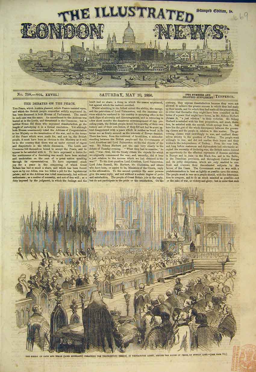 Original Old Antique Print 1856 Bishop Bath Lord Auckland Westminster Abbey
