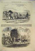 Old Antique Print 1854 French Agriculture Ploughing Harvest Shire Horse 19th