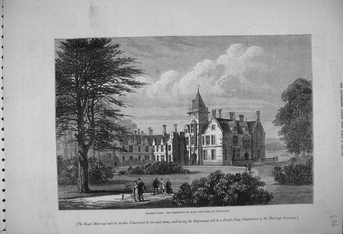 Original Old Antique Print 1879 Bagshot Park Residence Duke Connaught Garden