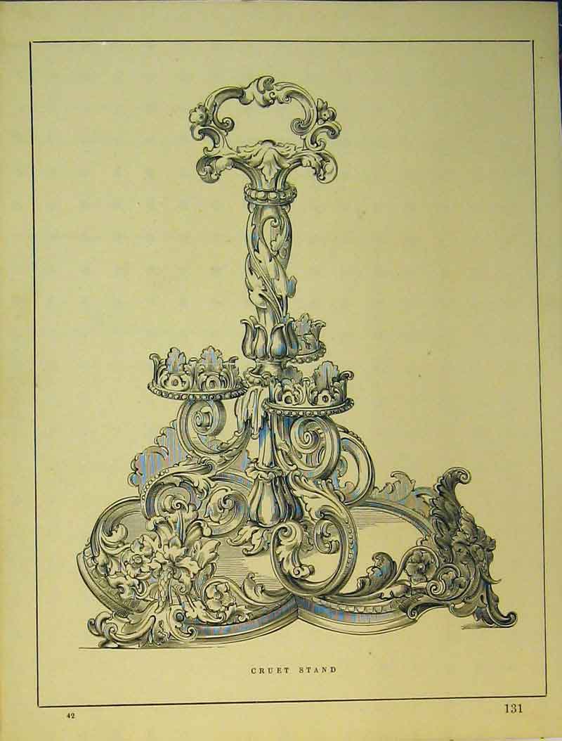 Original Old Antique Print C1899 Ornamental Cruet Stand Architectural Victorian