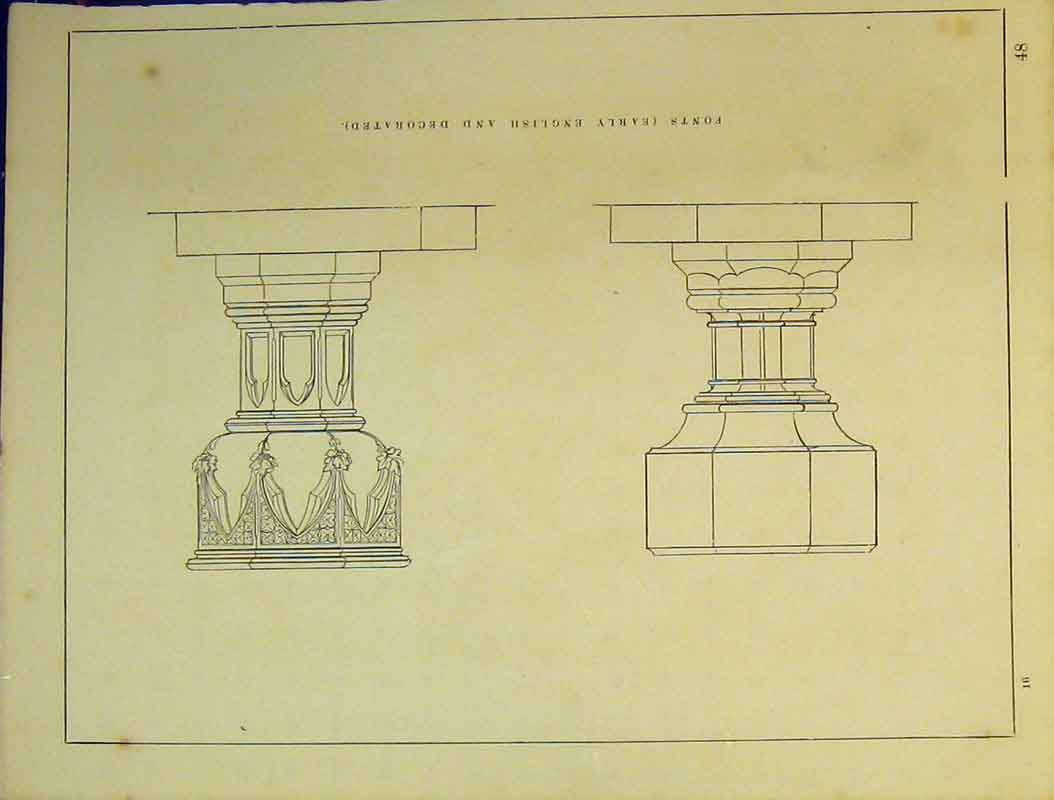 Original Old Antique Print C1899 Architectural Design English Decorated Fonts