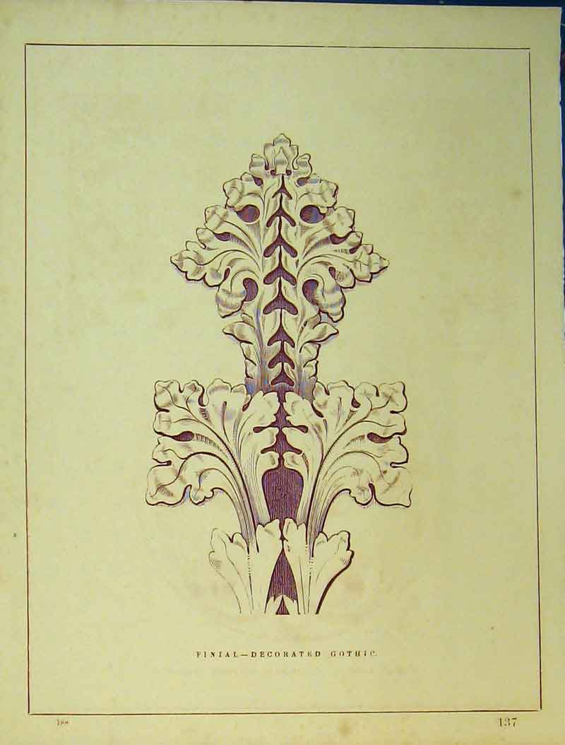 Original Old Antique Print Architectural Design C1899 Finial Decorated Gothic