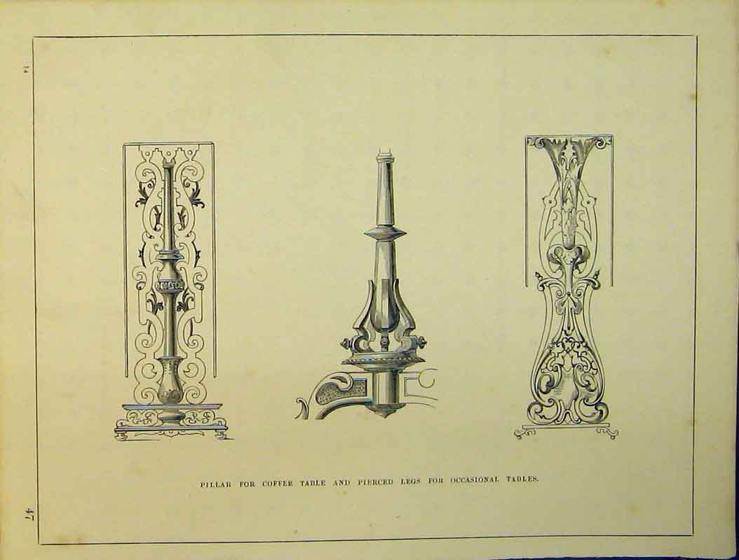 Original Old Antique Print Pillar Coffee Table Pierced Legs Occasional C1899