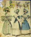 Antique Print *0114 Womens Fashion Evening Dresses Hats Head-Dresses Colour
