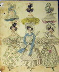 Old Antique Print Womens Fashion Evening Dresses Head-Dresses Hats Colour