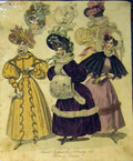 Original Old Antique Print Womens Fashion 1831 Morning Dresses Hats Fur Colour