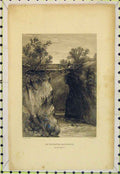 Original Old Antique Print Country Scene River Mawddach Bridge Trees Radclyffe