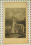 Original Old Antique Print Dunstable Priory Church Bedfordshire Exterior View