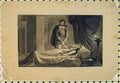 Original Old Antique Print Death Scene Man Woman Dead Flowers