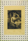 Original Old Antique Print Forest Child Mother Baby Basket Country Trees