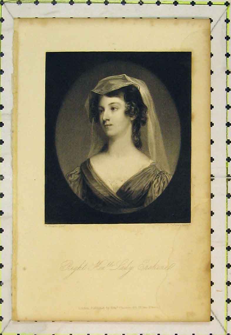 Original Old Antique Print Portrait Right Honourable Lady Erskanel Woman