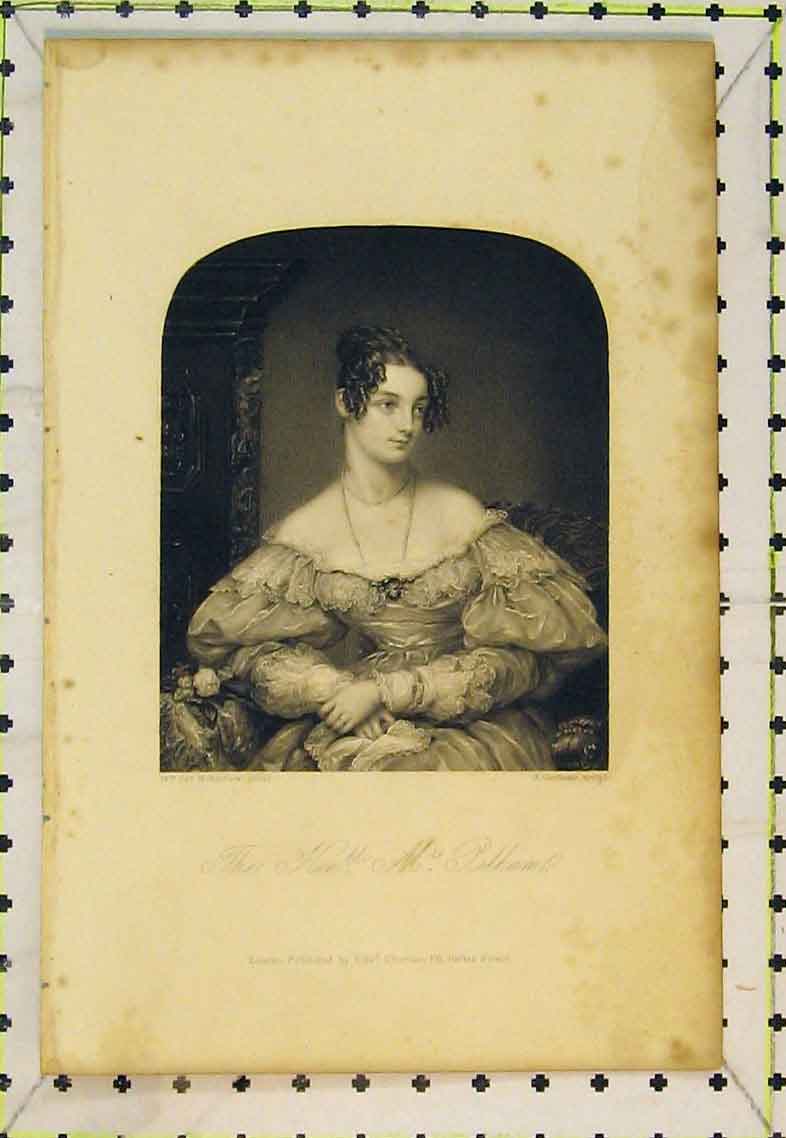 Original Old Antique Print Portrait Honourable Mrs Pelham Beautiful Woman