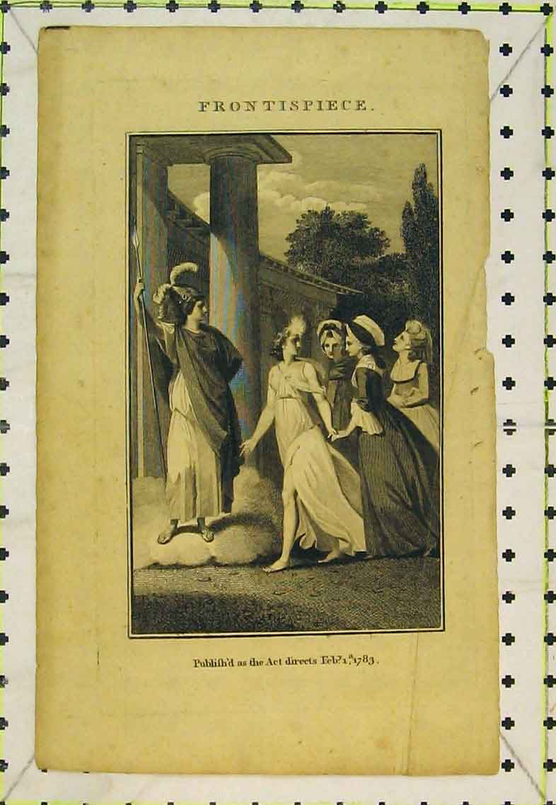 Original Old Antique Print 1783 Roman Spear Man Women Pillar Trees 18th Century